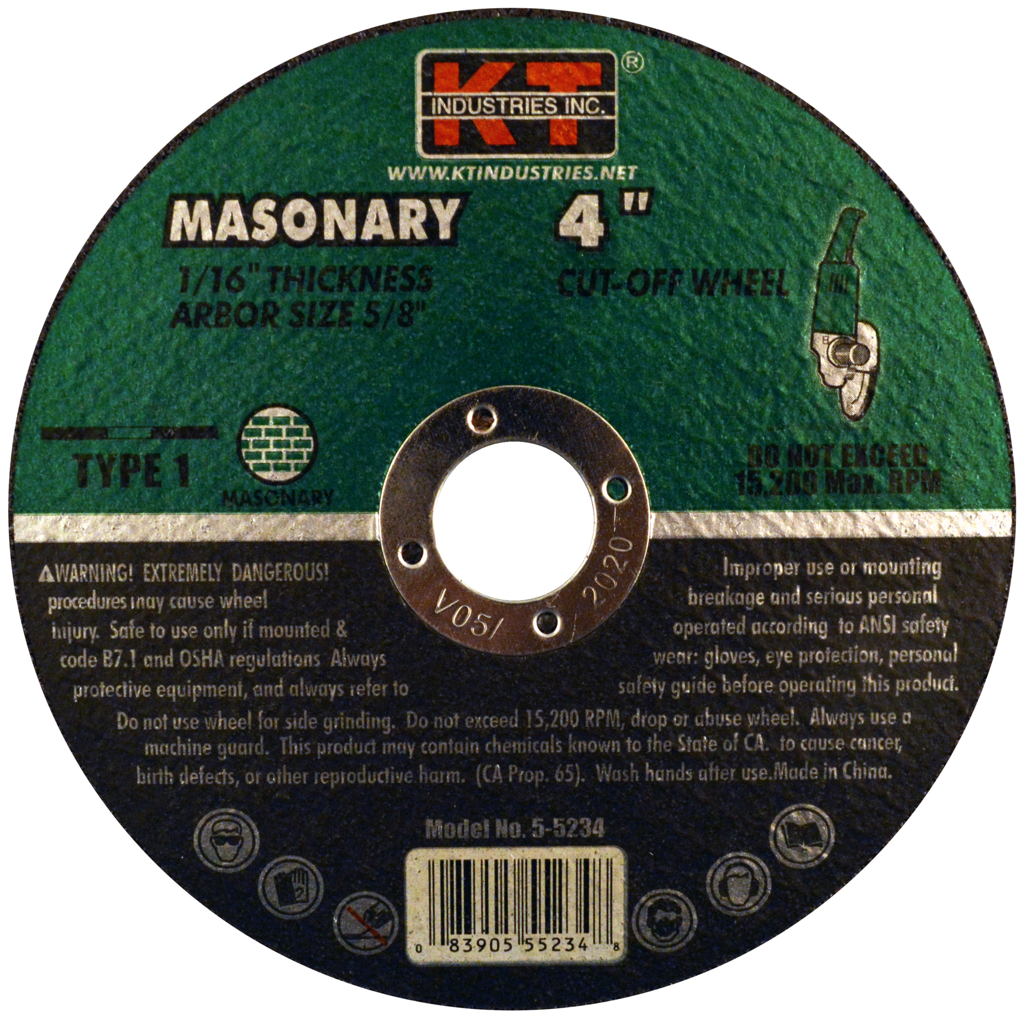 K-T Industries Cutting Wheel for Masonry — 4in. x 1/16in. x 5/8in., Pack of 10, Model# 5-5234